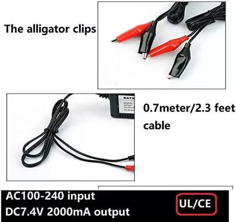 Ólomsavas Akkumulátor Töltő, 7.4V 2A Töltő Csipeszel 6V-os Akkumulátorhoz EU dugaljjal, Fekete