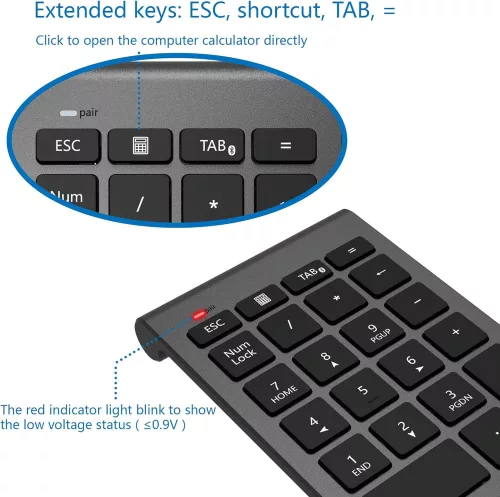 CATECK Bluetooth Numerikus Billentyűzet - Vezeték Nélküli Bluetooth Kiegészítő Billentyűzet PC-hez/Laptophoz/Irodai Munkához