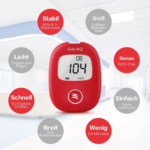 Sinocare Safe AQ Smart Vércukormérő Készlet 100 Tesztcsíkkal, 100 Lancettel, Pontos Eredmények, mg/dL