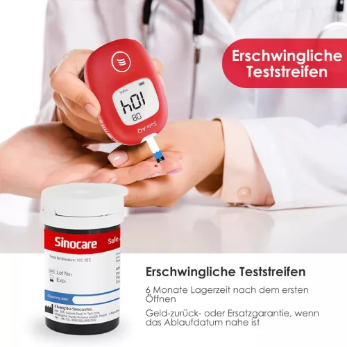 Sinocare Safe AQ Smart Vércukormérő Készlet 100 Tesztcsíkkal, 100 Lancettel, Pontos Eredmények, mg/dL