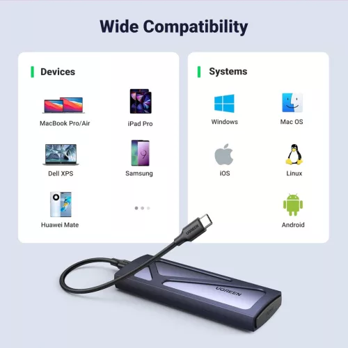 UGREEN 10Gbps M.2 NVMe SSD Ház, Szerszámmentes, USB C Külső Adapter