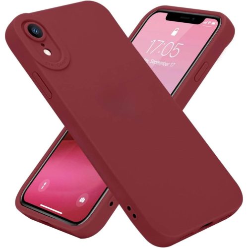 AMZ iPhone XR 6.1" Telefontok és 2db Üvegfólia, Matt Mélyvörös, Karcálló, Ütésálló Szilikon Védelem