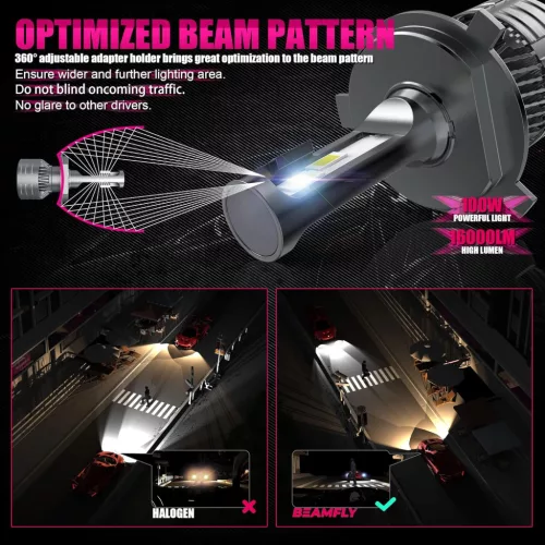 Beamfly H4 LED Fényszóró Izzók 16000LM, 100W Teljesítmény, 6000K Fehér, 2 Darabos Csomag