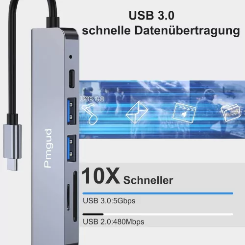 Pmgud USB C Hub, USB C Adapter 6 az 1ben Átalakító