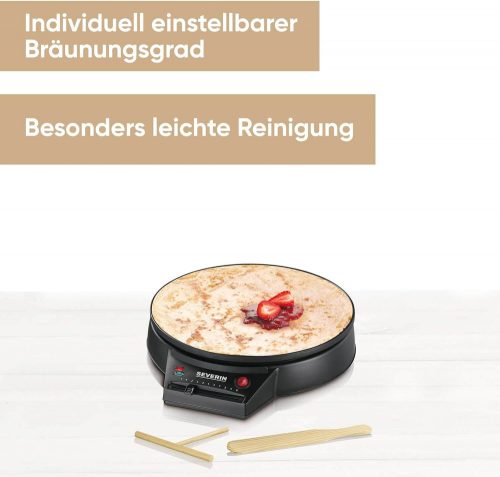 SEVERIN CM 2198 Palacsintasütő, XXL Grill Tányérral (30 cm Átmérő), Folyamatos Hőmérséklet-beállítás, Fekete