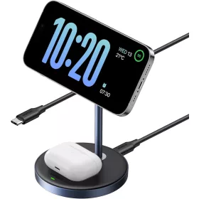   UGREEN MagFlow 2-In-1 Mágneses Wireless Charging Stand, iPhone 17 16 15 14 13 12, AirPods, 7,5W, 5W, Qi, USB-C, Állítható Dőlésszög, Fekete