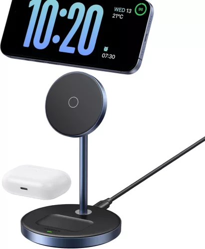 UGREEN MagFlow 2-In-1 Mágneses Wireless Charging Stand, iPhone 17 16 15 14 13 12, AirPods, 7,5W, 5W, Qi, USB-C, Állítható Dőlésszög, Fekete