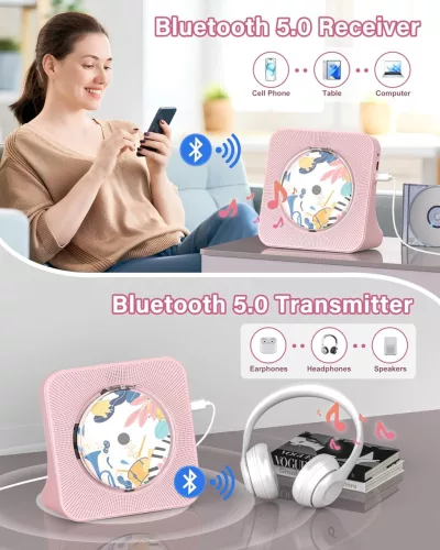 Greadio KC-806 Pink Bluetooth 5.0 Asztali CD Lejátszó