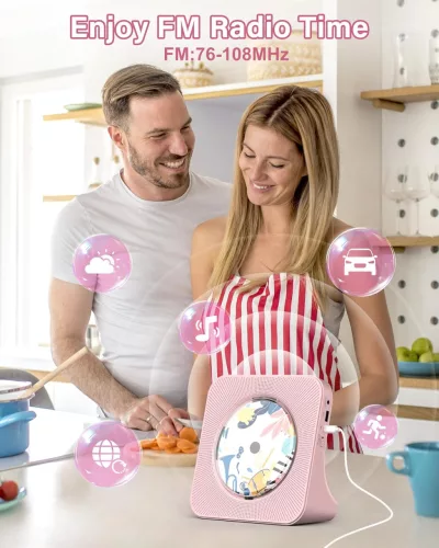 Greadio KC-806 Pink Bluetooth 5.0 Asztali CD Lejátszó