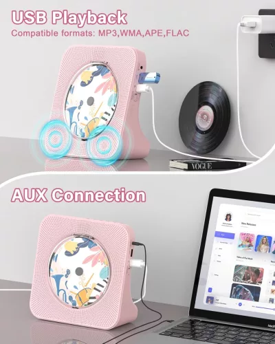 Greadio KC-806 Pink Bluetooth 5.0 Asztali CD Lejátszó