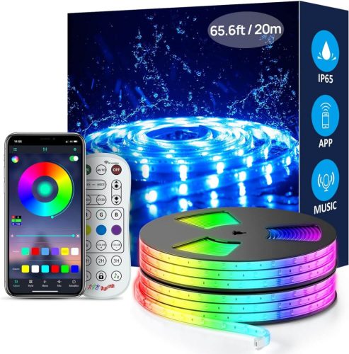 Ustellar LED Szalag 20 m (10 m x 2) Vízálló, RGB LED Szalag 65,6 láb Bluetoothos