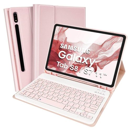 SOPPY Galaxy Tab S8/S7 Billentyűzetes Tok, Rózsaszín - QWERTY Kiosztás