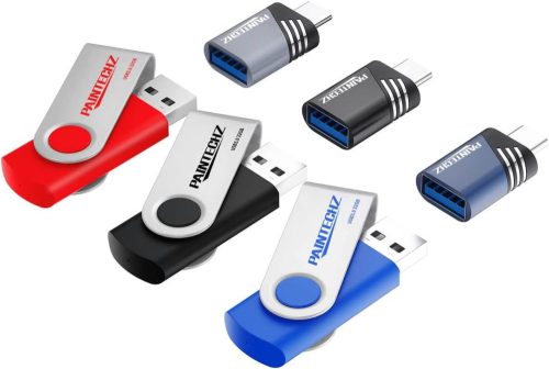 Paintechz USB Sticks 32 GB, 3 darabos csomag, USB 3.0 Flash Drive USB 3.0 Type C Adapterrel - Piros, Kék, Fekete