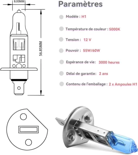 2db H1 Halogén Autó Izzó – 5000K, 12V, 55W/60W, UV-védelemmel