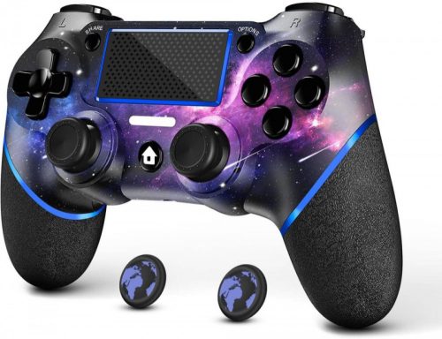  AceGamer Vezeték Nélküli Vezérlő PS4-hez, 2 Hüvelykujj-Görbítővel, 3.5mm-es Audióval és Turbo Funkcióval, Purple Galaxy Egyedi Tervezésű V2 Játékvezérlő