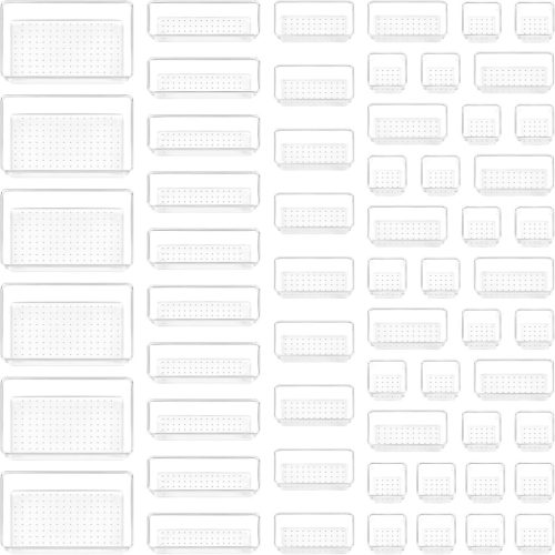 Vtopmart 60 darabos átlátszó műanyag fiók rendező készlet, 4 méretben