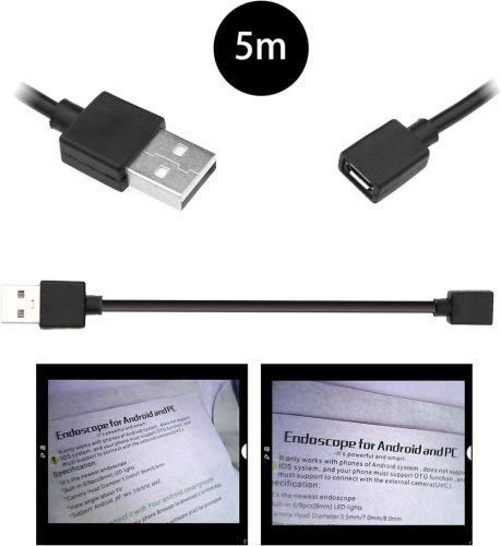  USB Endoszkóp 5m Vizsgáló Kamera Boreszkóp 6 LED-es Világítással