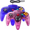 Hovlian 2 Pack Klasszikus Vezetékes 64-Bit Játékvezérlő N64 Konzolhoz (Áttetsző Kék és Lila)