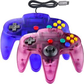   Hovlian 2 Pack Klasszikus Vezetékes 64-Bit Játékvezérlő N64 Konzolhoz (Áttetsző Kék és Lila)