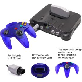   Hovlian 2 Pack Klasszikus Vezetékes 64-Bit Játékvezérlő N64 Konzolhoz (Áttetsző Kék és Lila)