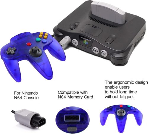 Hovlian 2 Pack Klasszikus Vezetékes 64-Bit Játékvezérlő N64 Konzolhoz (Áttetsző Kék és Lila)