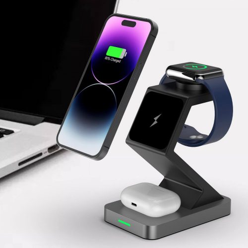 15W Gyors Vezeték Nélküli Töltő Állvány, 3 az 1-ben Mágneses Töltőállomás iPhone, Watch és AirPods készülékekhez