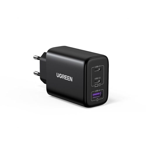 UGREEN 65W USB-C Gyors Töltő Háromportos Fali Adapter - Fekete