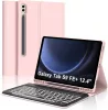 JADEMALL Billentyűzet Tok Samsung Galaxy Tab S9 FE+ 31cm 2023, Bluetooth, AZERTY, Háttérvilágítás 7 Szín, Mágneses Levehető, Rózsaszín, TPU, PU