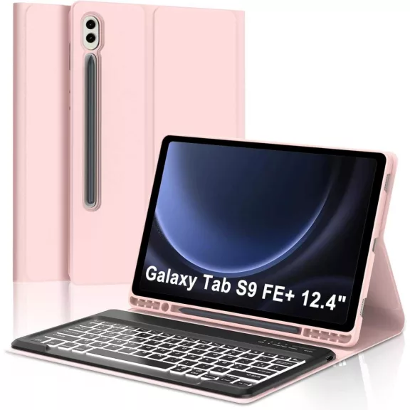JADEMALL Billentyűzet Tok Samsung Galaxy Tab S9 FE+ 31cm 2023, Bluetooth, AZERTY, Háttérvilágítás 7 Szín, Mágneses Levehető, Rózsaszín, TPU, PU JADEMALL Billentyűzet Tok Samsung Galaxy Tab S9 FE+ 31cm 2023, Bluetooth, AZERTY, Háttérvilágítás 7 Szín, Mágneses Levehető, Rózsaszín, TPU, PU