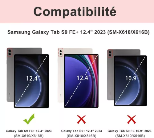 JADEMALL Billentyűzet Tok Samsung Galaxy Tab S9 FE+ 31cm 2023, Bluetooth, AZERTY, Háttérvilágítás 7 Szín, Mágneses Levehető, Rózsaszín, TPU, PU