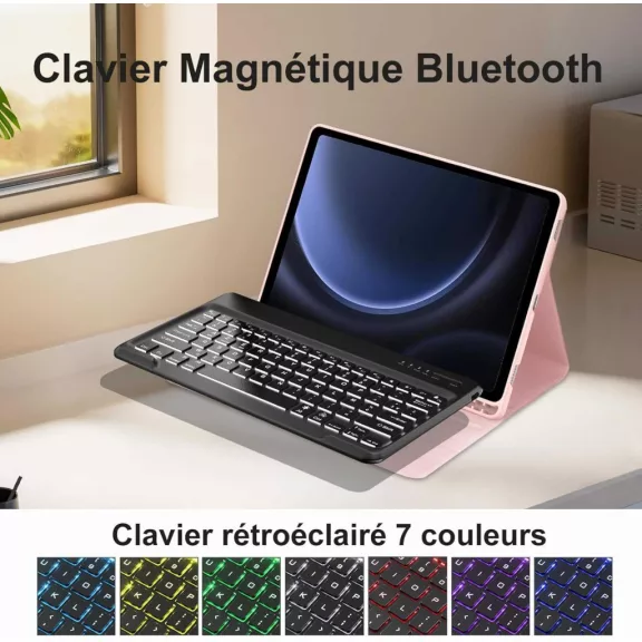 JADEMALL Billentyűzet Tok Samsung Galaxy Tab S9 FE+ 31cm 2023, Bluetooth, AZERTY, Háttérvilágítás 7 Szín, Mágneses Levehető, Rózsaszín, TPU, PU JADEMALL Billentyűzet Tok Samsung Galaxy Tab S9 FE+ 31cm 2023, Bluetooth, AZERTY, Háttérvilágítás 7 Szín, Mágneses Levehető, Rózsaszín, TPU, PU