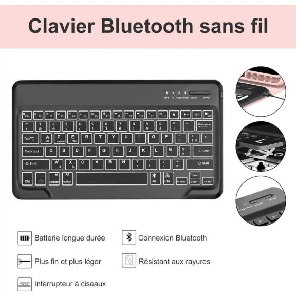 JADEMALL Billentyűzet Tok Samsung Galaxy Tab S9 FE+ 31cm 2023, Bluetooth, AZERTY, Háttérvilágítás 7 Szín, Mágneses Levehető, Rózsaszín, TPU, PU JADEMALL Billentyűzet Tok Samsung Galaxy Tab S9 FE+ 31cm 2023, Bluetooth, AZERTY, Háttérvilágítás 7 Szín, Mágneses Levehető, Rózsaszín, TPU, PU