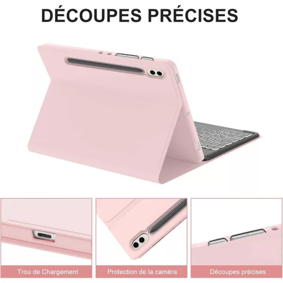 JADEMALL Billentyűzet Tok Samsung Galaxy Tab S9 FE+ 31cm 2023, Bluetooth, AZERTY, Háttérvilágítás 7 Szín, Mágneses Levehető, Rózsaszín, TPU, PU JADEMALL Billentyűzet Tok Samsung Galaxy Tab S9 FE+ 31cm 2023, Bluetooth, AZERTY, Háttérvilágítás 7 Szín, Mágneses Levehető, Rózsaszín, TPU, PU