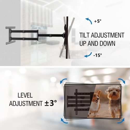 GINKGO Fali TV Konzol, Extra Hosszú 120 cm Kar, 37-80" (94–203 cm) LCD LED OLED TV, Dönthető, Forgatható, Max 45 kg, VESA 600 × 400, Fekete