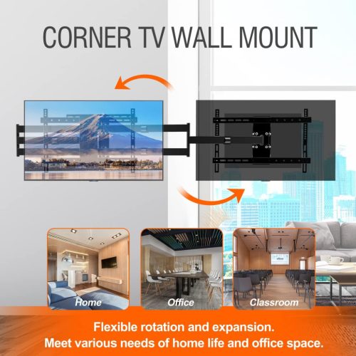 GINKGO Fali TV Konzol, Extra Hosszú 120 cm Kar, 37-80" (94–203 cm) LCD LED OLED TV, Dönthető, Forgatható, Max 45 kg, VESA 600 × 400, Fekete