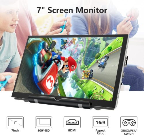 HAMTYSAN 7 hüvelykes hordozható HDMI monitor Raspberry Pi-hez, 800x480 IPS kijelző