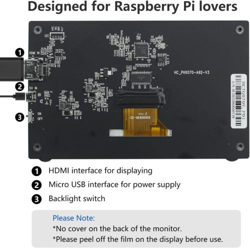 HAMTYSAN 7 hüvelykes hordozható HDMI monitor Raspberry Pi-hez, 800x480 IPS kijelző