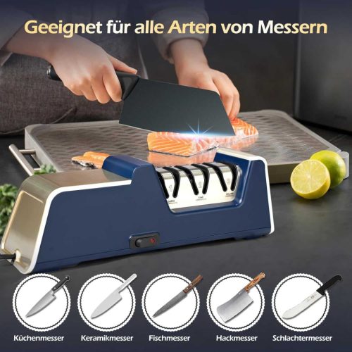 Winwj Elektromos Késélező, 3 Fokozat, 100% Gyémánt Csiszolás, 15° Él, Rugalmas Vezetősín, Mágneses Forgácsgyűjtő, Fém És Kerámia Késhez, 60–80 dB, Kék
