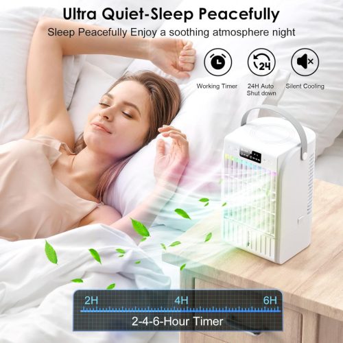 BAPOLE F22-11 Mobil Klíma, 1500 ml Vízkapacitás, 4 Szélsebesség, 2 Permetező Mód, 2-6 Órás Időzítő, 7 Színű LED Éjszakai Fény