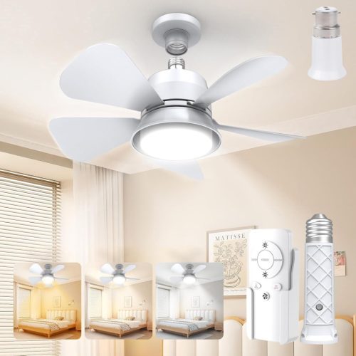 HZSANUE LED Mennyezeti Ventilátor Lámpa Távirányítóval, E27 B22d Foglalat, 5 Fokozatú Dimmelés, 3 Sebesség, 3 Szín Hőmérséklet, 1500 Lm, 15W