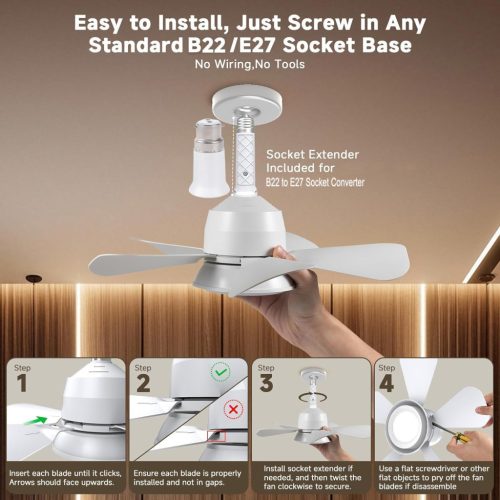 HZSANUE LED Mennyezeti Ventilátor Lámpa Távirányítóval, E27 B22d Foglalat, 5 Fokozatú Dimmelés, 3 Sebesség, 3 Szín Hőmérséklet, 1500 Lm, 15W