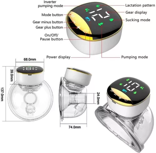 Bolesen Elektromos Mellszívó, Hordozható, Kéz Nélküli, 12 Szívási Szint, 4 Masszázs Mód, LED Érintőkijelző, 180 ml, 1100 mAh, BPA Mentes, Szilikon, Mosogatógépben Mosható