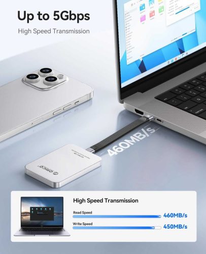 ORICO K5Mini-VB-512GB-SV Külső SSD, 512 GB, USB, Solid State Drive, 460 MB/s Olvasási Sebesség, 460 Mbit/s Adatátvitel, Hordozható, 117 g, Ezüst