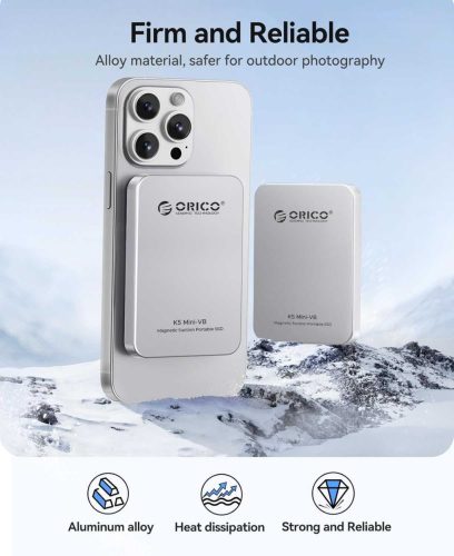 ORICO K5Mini-VB-512GB-SV Külső SSD, 512 GB, USB, Solid State Drive, 460 MB/s Olvasási Sebesség, 460 Mbit/s Adatátvitel, Hordozható, 117 g, Ezüst