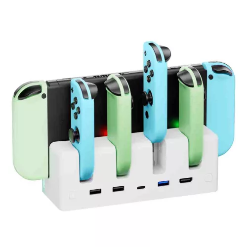 FUNLAB FF06 Switch Dock Állomás, HDMI, USB 2.0, USB 3.0, USB Type C, 5 Port, 1 HDMI Port, 7 LED Szín, 3 Fény Mód, 4K, Fekete
