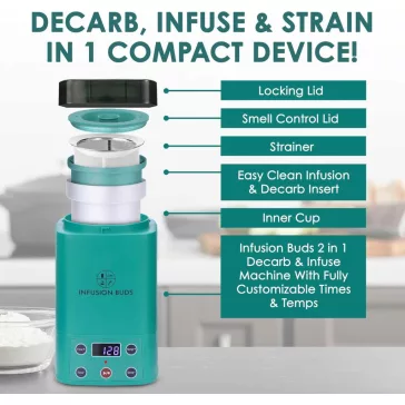   Infusion Buds Dekarboxilátor, 470ml Kapacitás, Automatikus Kikapcsolás, Rozsdamentes Acél, Olaj És Vaj Készítés, Zöld