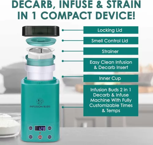 Infusion Buds Dekarboxilátor, 470ml Kapacitás, Automatikus Kikapcsolás, Rozsdamentes Acél, Olaj És Vaj Készítés, Zöld