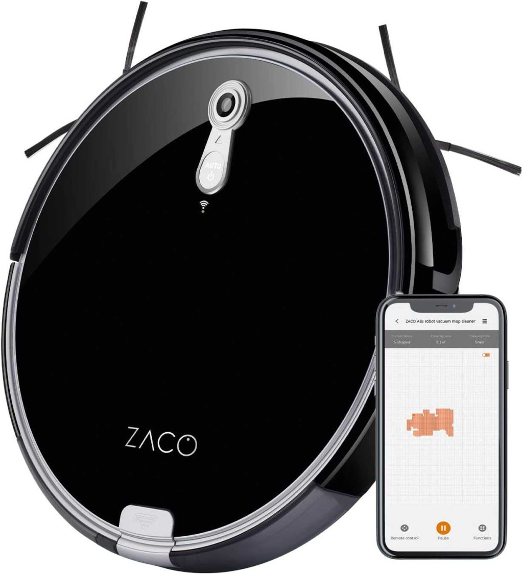 ZACO A8s Robotporszívó, 2 Az 1-ben Porszívózás És Felmosás, 0.3 L Portartály, 0.3 L Víztartály, App És Alexa Vezérlés, Li-Ion, 14.4 V, Fekete