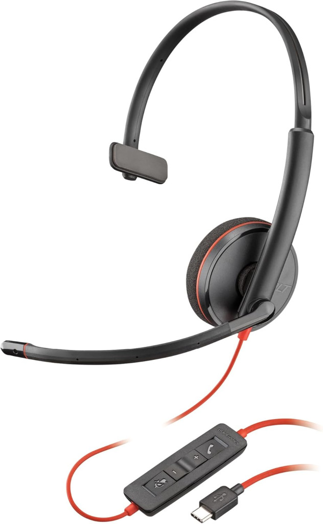 Poly Blackwire 3210 USB-C Vezetékes Headset, PC És Mac Kompatibilis, Dinamikus Meghajtó, 20 Hz-20 kHz, Zajszűrő Mikrofon, Fekete