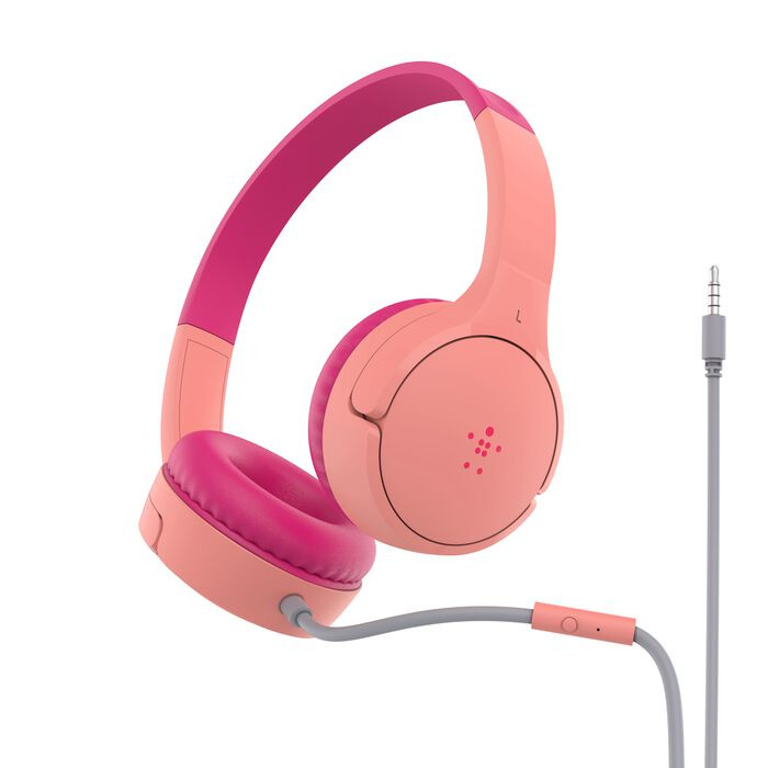 Belkin SoundForm Mini Vezetékes Gyerek Fejhallgató, Rózsaszín 85 dB Hangerőkorlát, Mikrofon, 3,5 mm Jack, USB-C, Rózsaszín